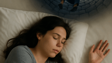 امرأة نائمة تحلم بأنها تسقط في بئر