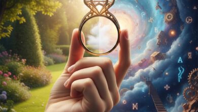 صورة تعبيرية لفتاة عزباء تنظر بقلق إلى خاتم خطوبة واسع في يدها اليمنى، كجزء من مقال تفسير الأحلام على موقع نموذج.