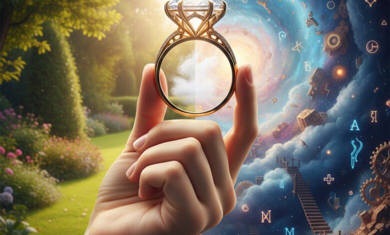 صورة تعبيرية لفتاة عزباء تنظر بقلق إلى خاتم خطوبة واسع في يدها اليمنى، كجزء من مقال تفسير الأحلام على موقع نموذج.